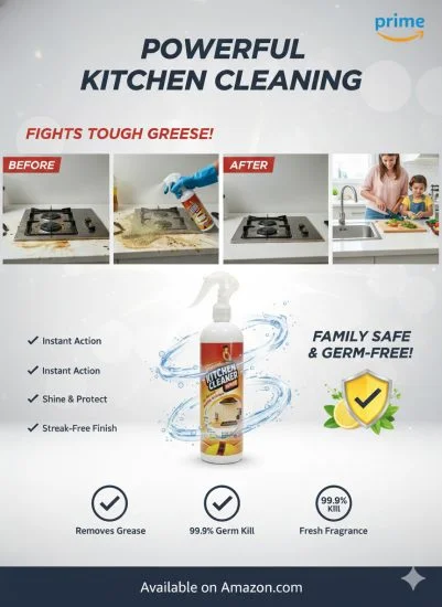 Kitchen Cleaner Spray & Grease Stain Remover Stove & Chimney Cleaner Spray Non-Flammable Nontoxic Magic Degreaser Spray for Kitchen Gas Stove Cleaning (Kitchen Cleaner Spray 500 ml)  [BUY 2 GET EXTRA 10% OFF]