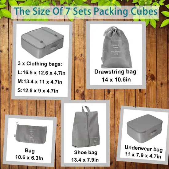7pcs Set Travel Organizer Packing Cubes Lightweight Travel Luggage Organizers with Laundry Bag or Toiletry Bag Laundry Organiser