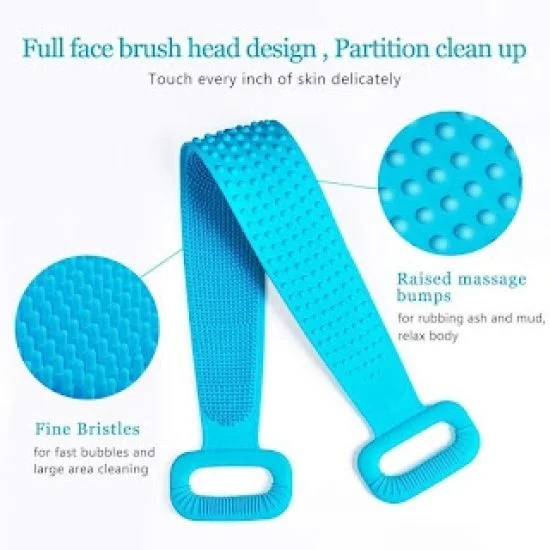 Silicone Body Scrubber | Double Side Bathing Brush for Dead Skin Deep Cleaning Massage | Bath Body Cleaning Belt | Exfoliator Body Washable Scrubber | Easy to Clean | Well for Men & Women (Multicolor)