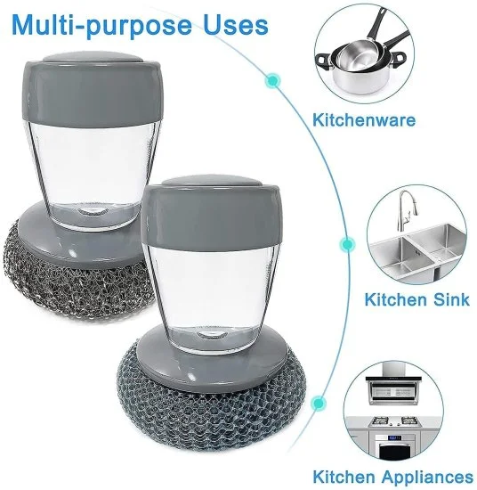 Brush Dish Cleaning Brush with Liquid Dispensar Palm Dishes Pot, pan, Sink scrubbing Household soap Dispenser for Tool Dispensing wash Kitchen Utensils Scrubber Multipurpose in Kitchen