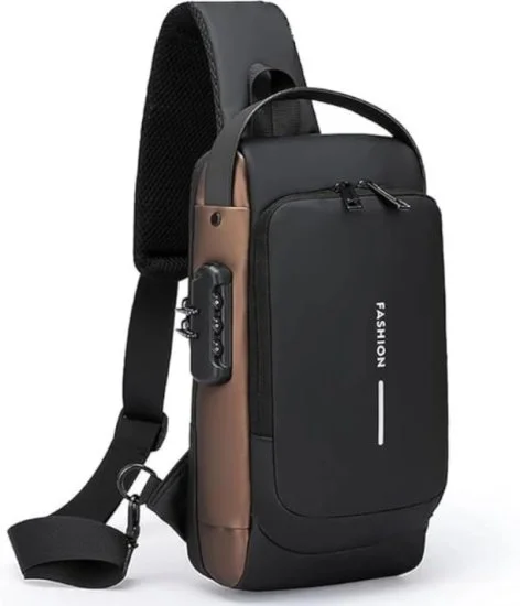 Waterproof Polyester Slim Unisex Crossbody Sling Bag Chest Anti Theft Backpack for Men and Women, Men's Shoulder Bag, Leisure Travel Handbag, Hard Shell Password Lock, Crossbody Backpack Bag for Hiking, Cycling, Travel (Black).