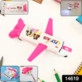 Kids' airplane-shaped pencil box displaying its spacious interior.